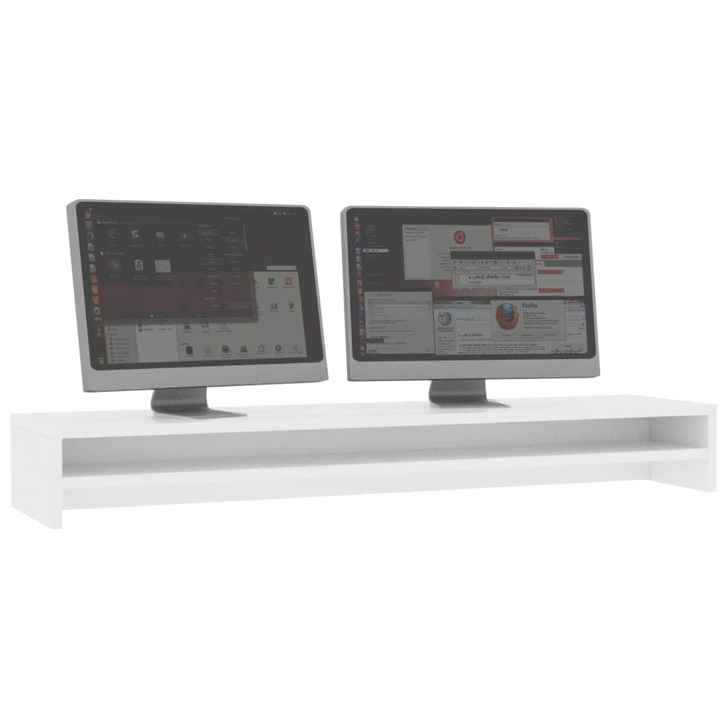 Monitor Stand White 100cm Chipboard Dual Screen Riser with Shelf Desk Organizer | White colour