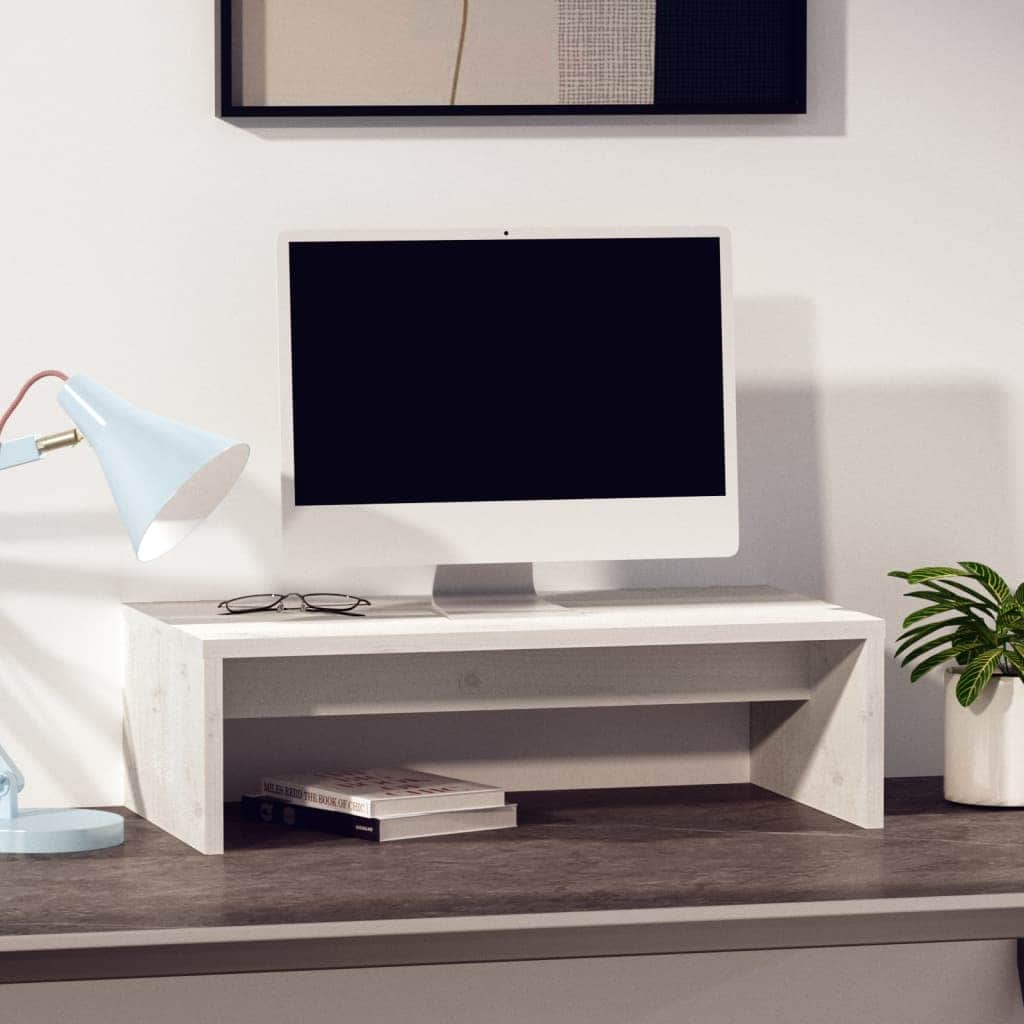 Monitor Stand White Solid Wood Pine