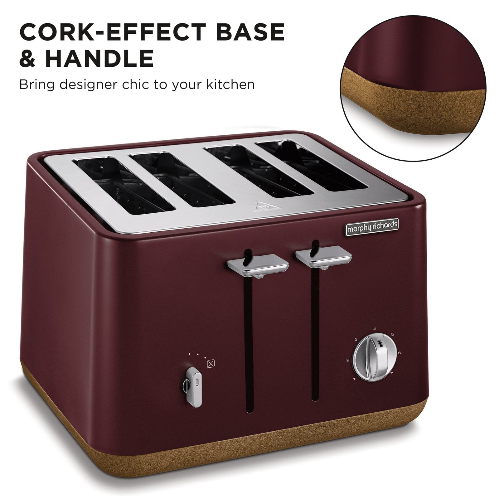 kitchen - Morphy Richards Aspect 4-Slice Toaster - Maroon with Cork-Effect Trim - photo 10