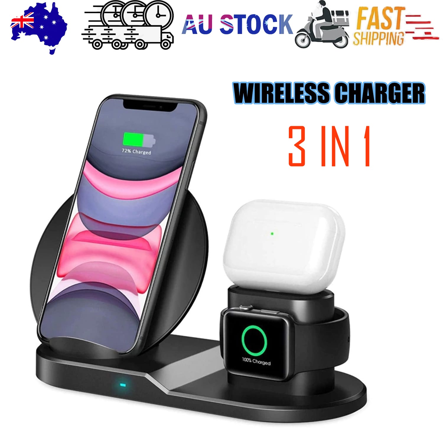 N30 3 in 1 Wireless Charger Qi Fast Charger Stand for iPhone/Samsung/Airpods