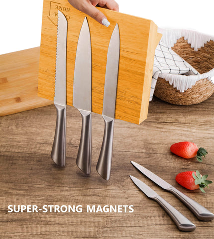 Bamboo Magnetic Knife Block Holder For Kitchen Storage