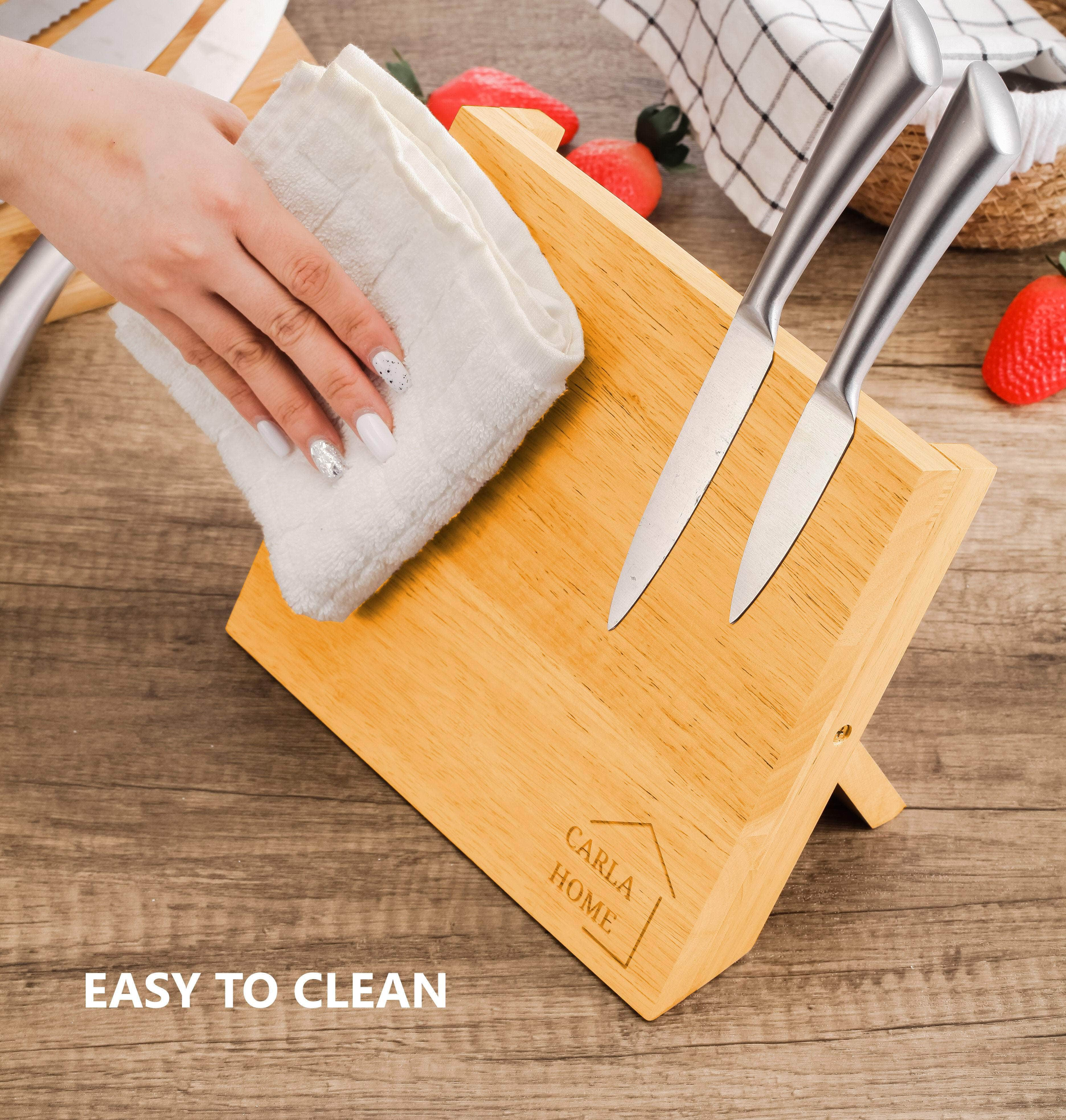 Natural Bamboo Magnetic Knife Block Holder with Strong Magnets Storage