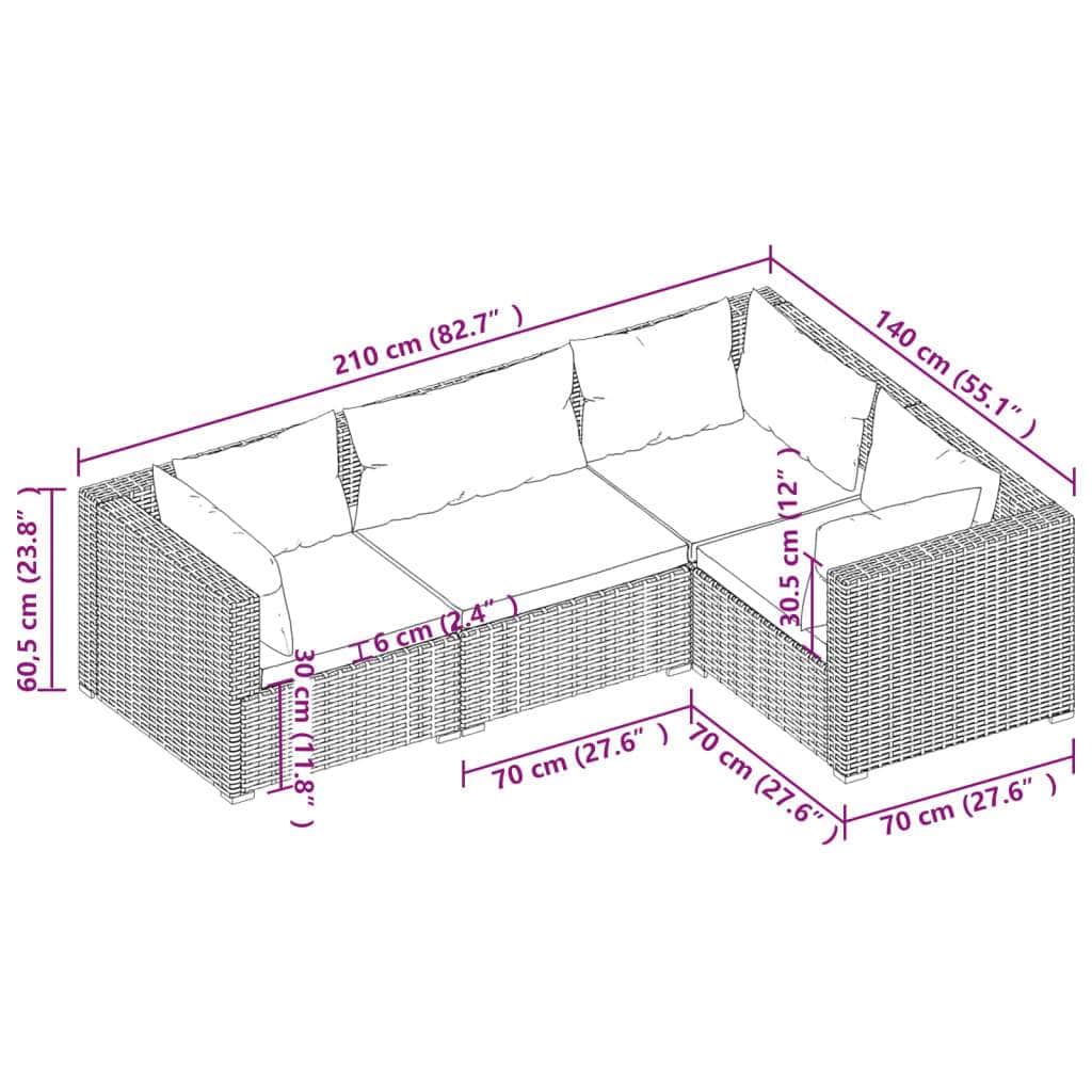Natural Comfort Haven: 4-Piece Pinewood Garden Lounge Set with Plush Cushions