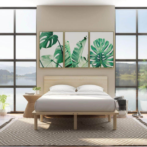 Natural Solid Wood Bed Frame Bed Base With Headboard King Single