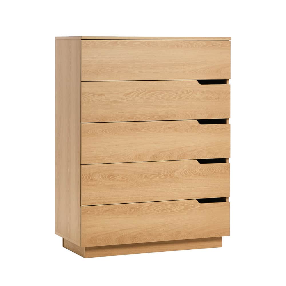 Natural Wood 5-Drawer Tallboy Chest of Drawers Bedroom Storage Cabinet