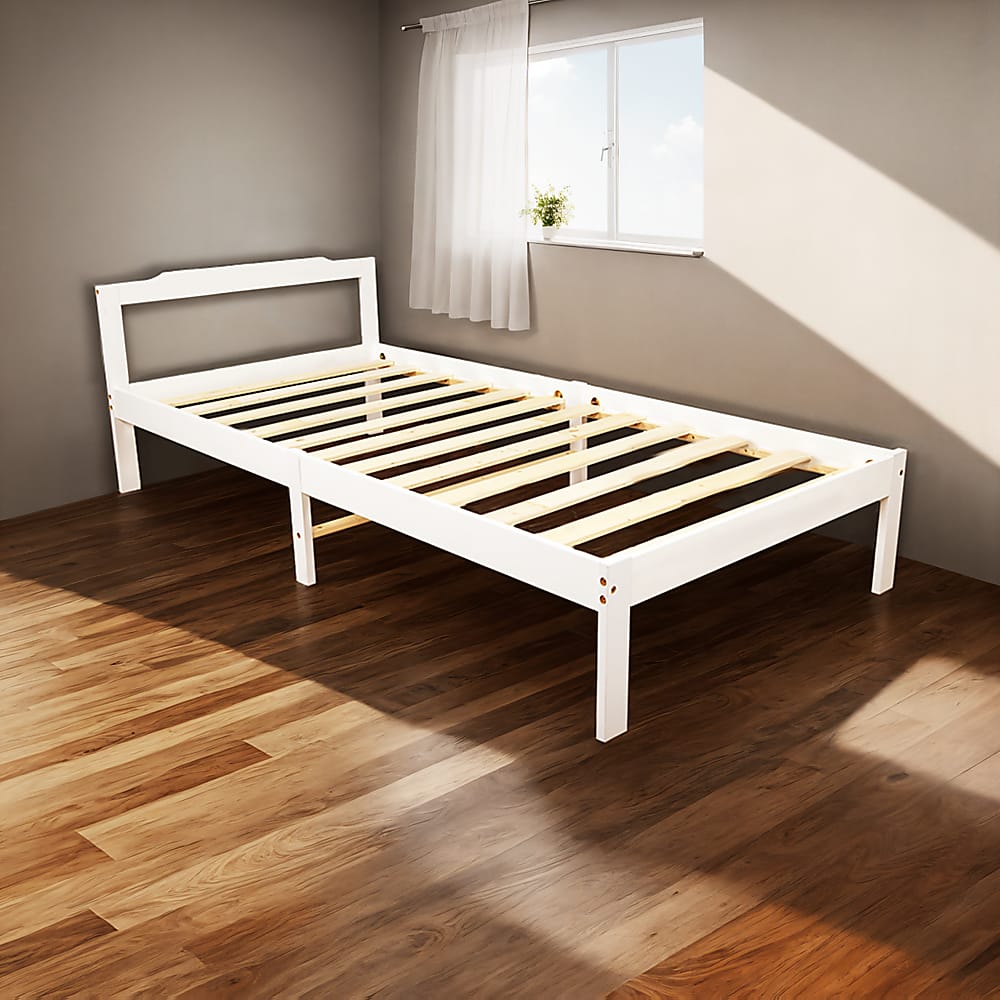 Bed Frame Solid Natural Wood With Timber Platform - Wooden Home Furniture Slat