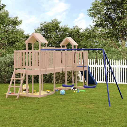 Nature's Retreat: Slide and Swings Playhouse in Solid Wood