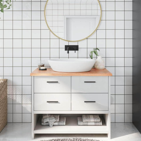 Nature's Touch: Light Brown Treated Solid Wood Bathroom Countertop