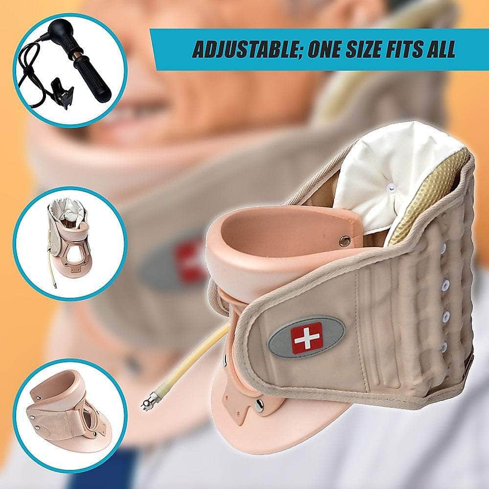 Neck Traction Air Decompression Support Brace Cervical Collar Hand Pump