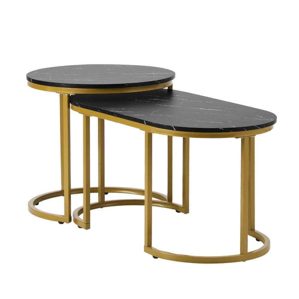 Nesting  Coffee Table Set of 2 Marble Effect Gold Black