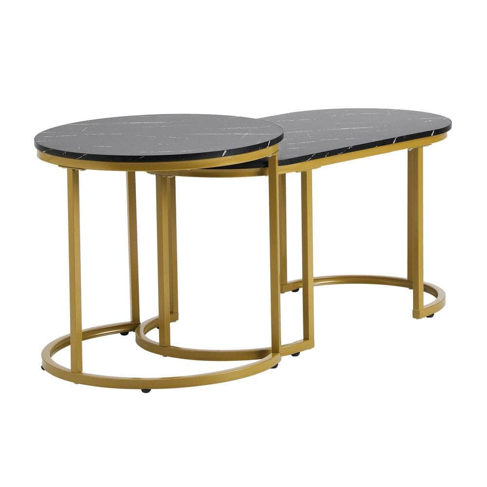Nesting  Coffee Table Set of 2 Marble Effect Gold Black