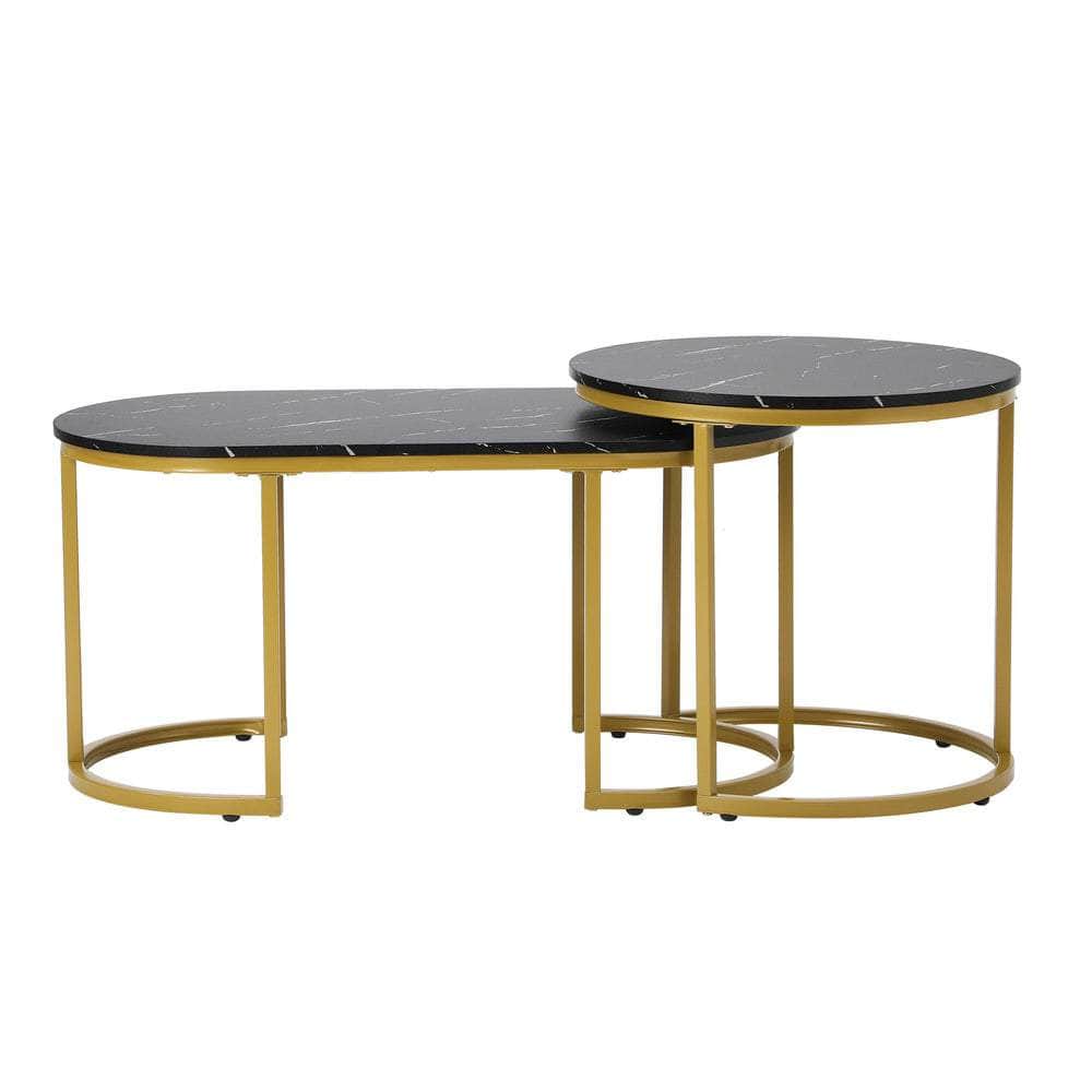 Nesting  Coffee Table Set of 2 Marble Effect Gold Black