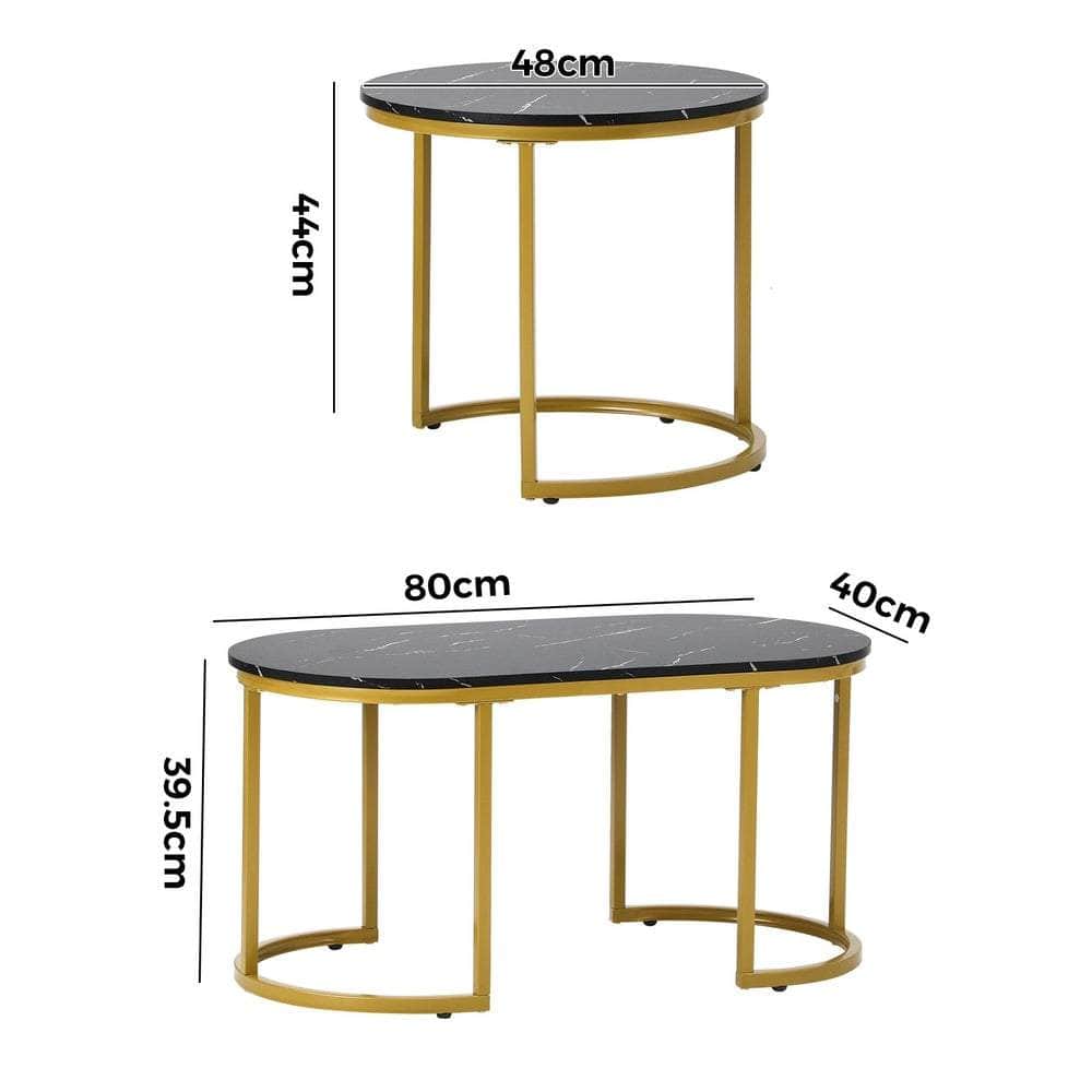 Nesting  Coffee Table Set of 2 Marble Effect Gold Black