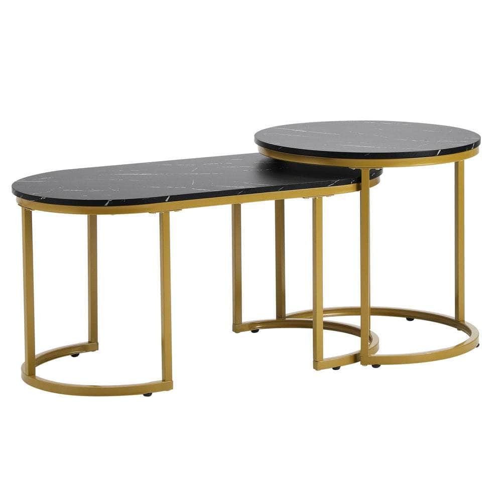Nesting  Coffee Table Set of 2 Marble Effect Gold Black