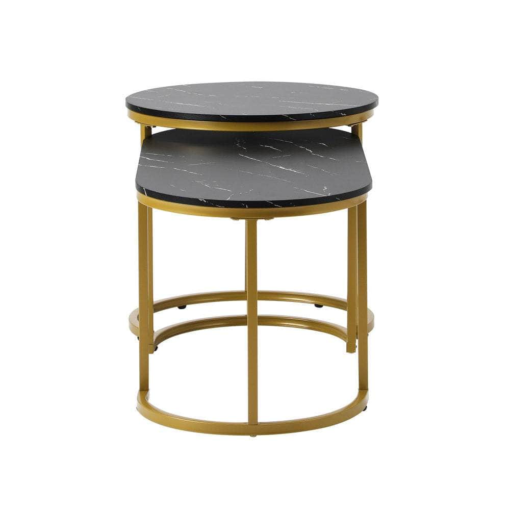 Nesting  Coffee Table Set of 2 Marble Effect Gold Black
