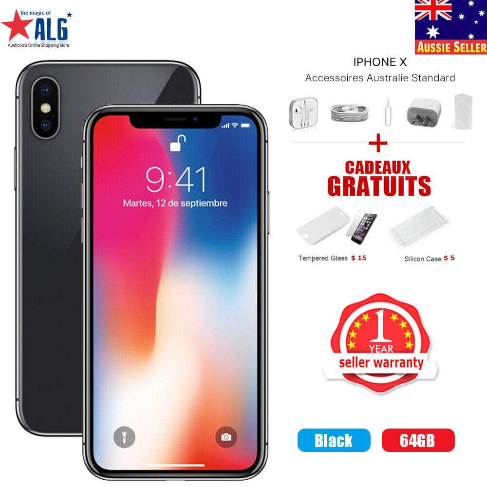 New Apple Iphone X 64GB Factory Unlocked Black Silver Smartphone in Sealed Box
