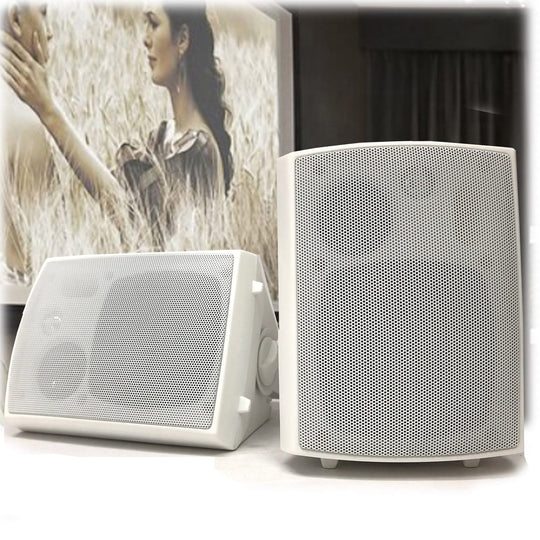 Indoor Outdoor Speaker Pair 3-Way 4" Bookshelf Wall / Ceiling Mount with Audio Speakers