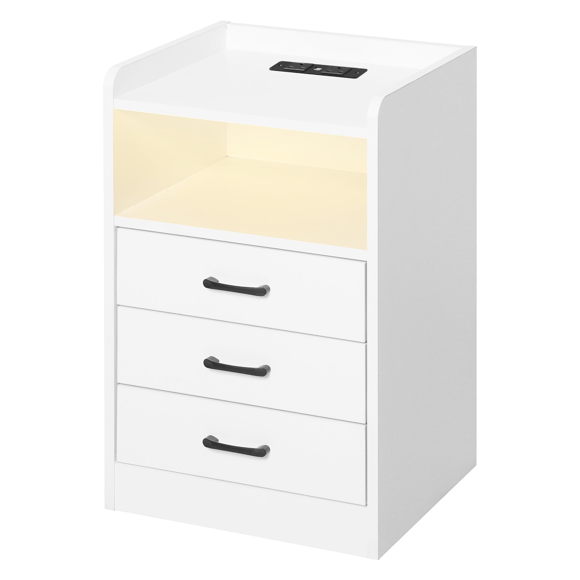 Cozy Bedside Table USB Charger Outlet LED White  Premium Quality