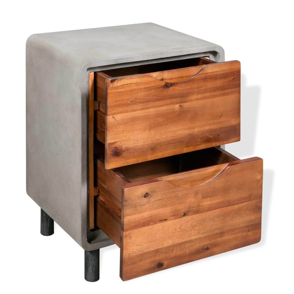 Nightstand Concrete Solid Acacia Wood