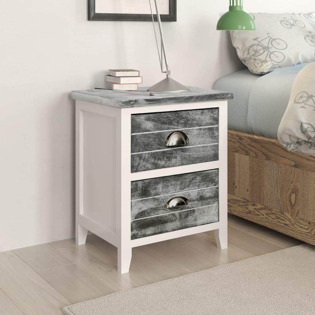 Nightstand Grey and White Paulownia Wood - Simple deals