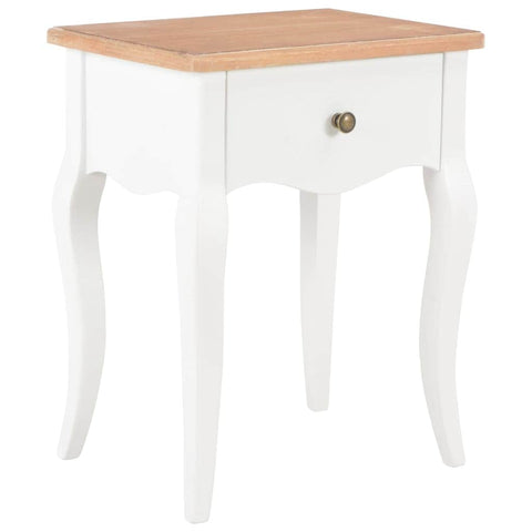 Nightstand White and Brown Solid Pine Wood
