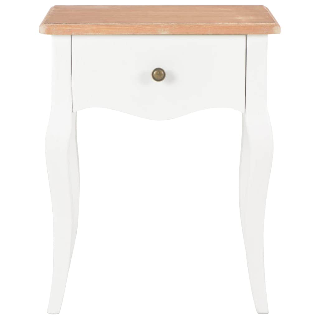 Nightstand White and Brown Solid Pine Wood