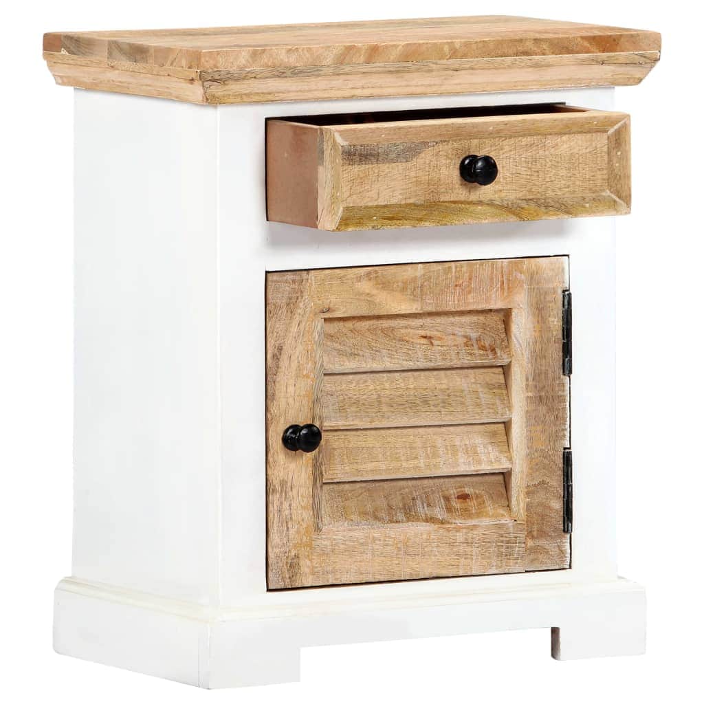 Nightstand White and Brown Solid Rough Mango Wood