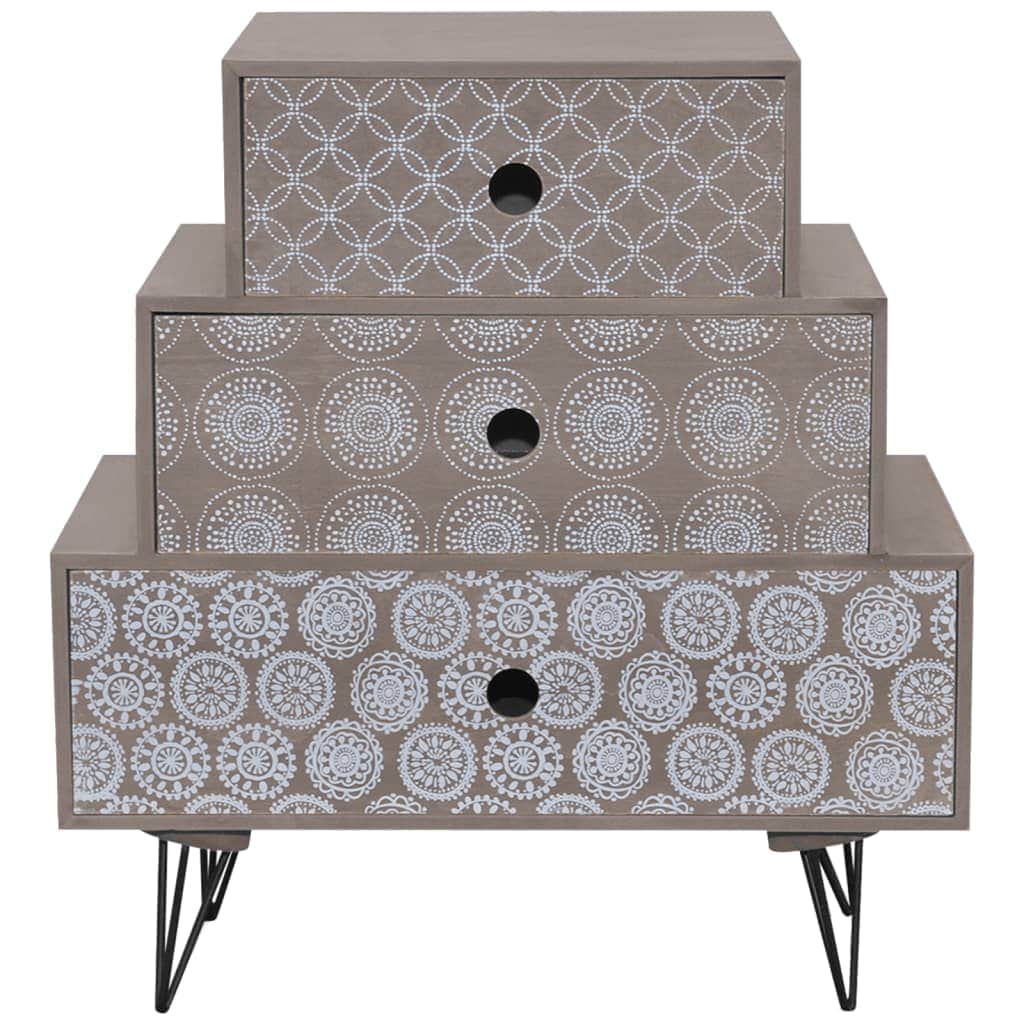 Nightstand with 3 Drawers Grey