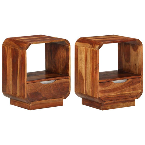Nightstand With Drawer 2 Pcs Solid Sheesham Wood
