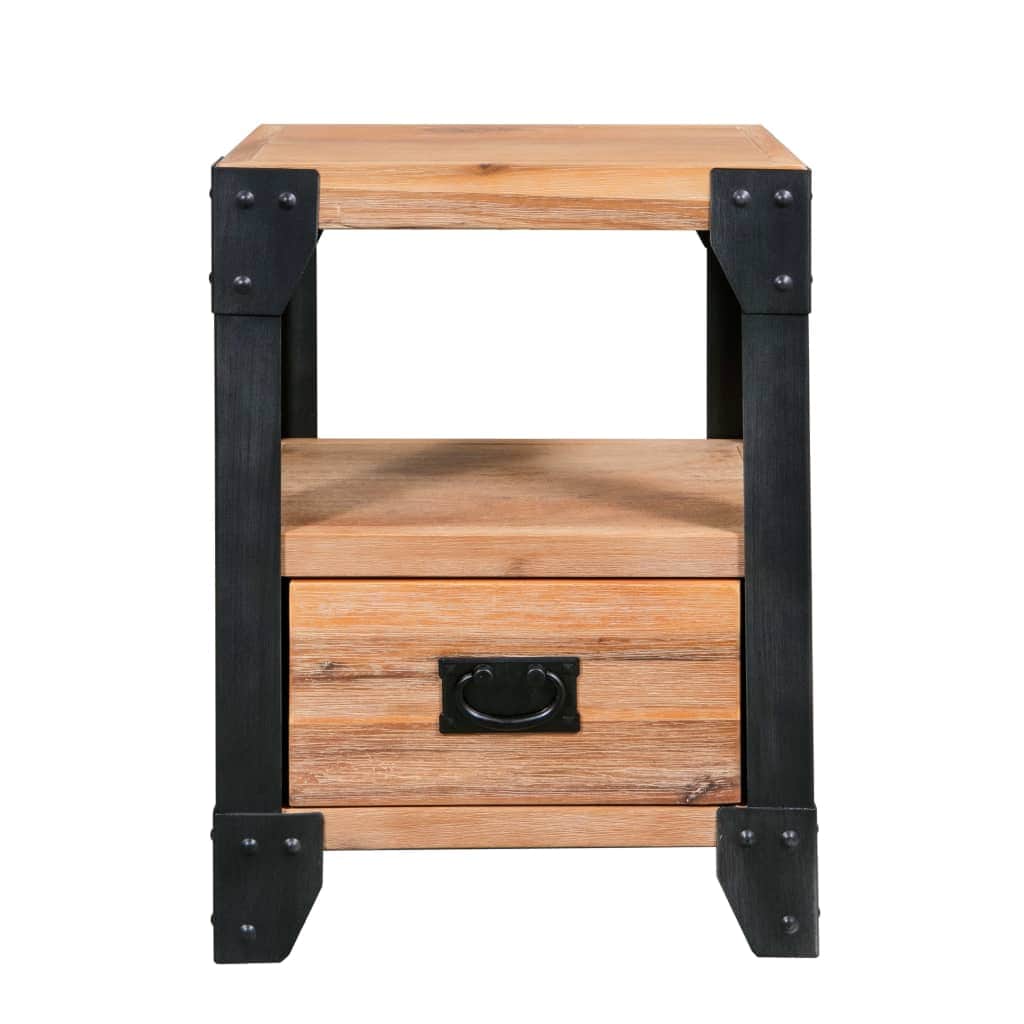Nightstands 2 pcs Solid Acacia Wood Steel