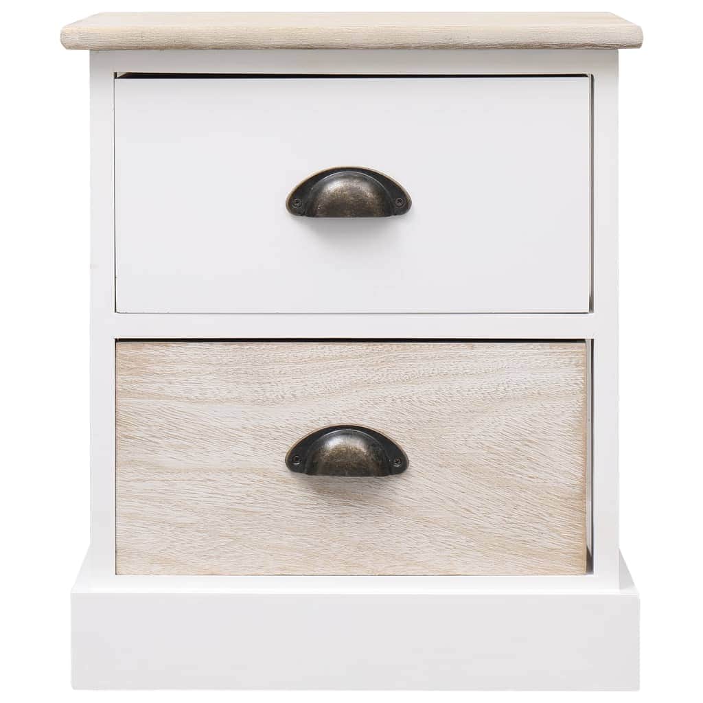 Nightstands 2 pcs White and Natural Paulownia Wood