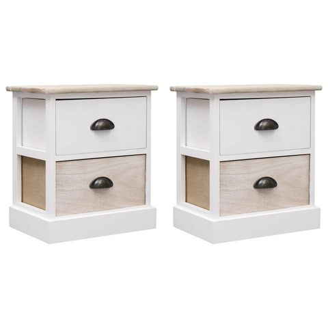 Nightstands 2 pcs White and Natural Paulownia Wood