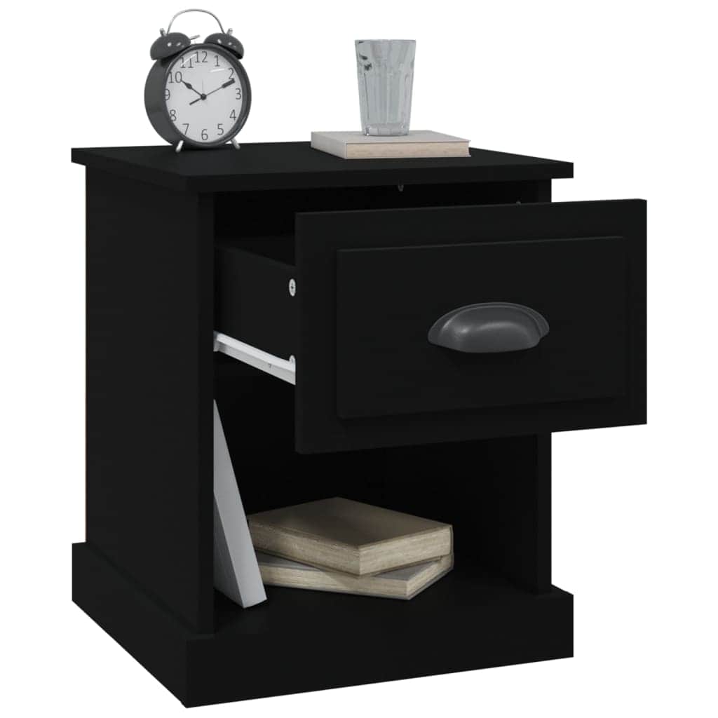 Nocturnal Luxe: Black Engineered Wood Bedside Cabinet