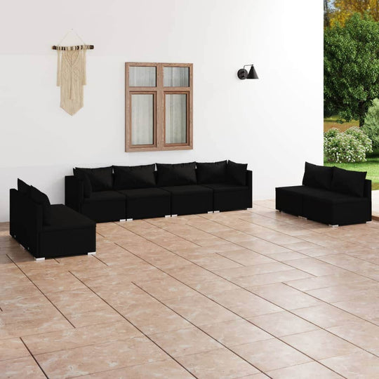 Noir Rattan: 8-Piece Black Poly Rattan Garden Lounge Set