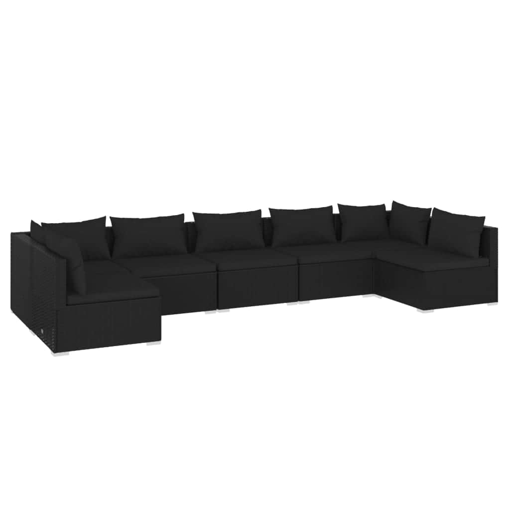 Noir Rattan Haven: 7-Piece Garden Lounge Set in Black with Plush Cushions