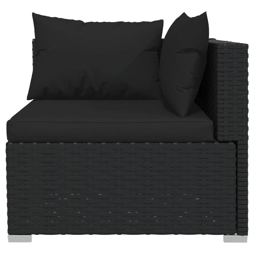 Noir Rattan Haven: 8-Piece Black Poly Rattan Garden Lounge Set with Plush Cushions