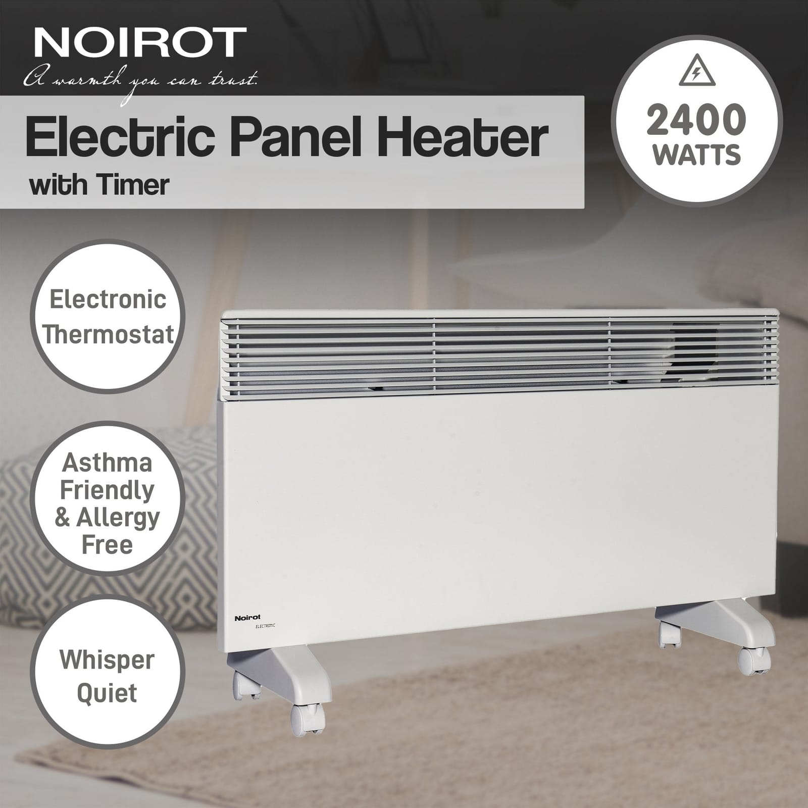 Noirot 2400W Spot Plus Electric Panel Heater w/ Timer Refurbished with 2400W