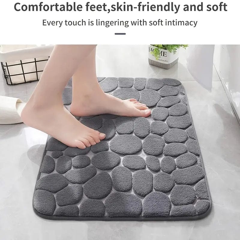 Non-Slip Grey Bath Mat with Stone Pattern - Absorbent, Foot Massage Shower Rug for Bathroom Décor