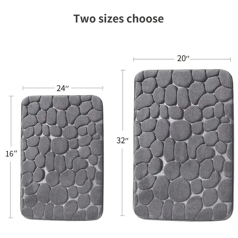 Non-Slip Grey Bath Mat with Stone Pattern - Absorbent, Foot Massage Shower Rug for Bathroom Décor