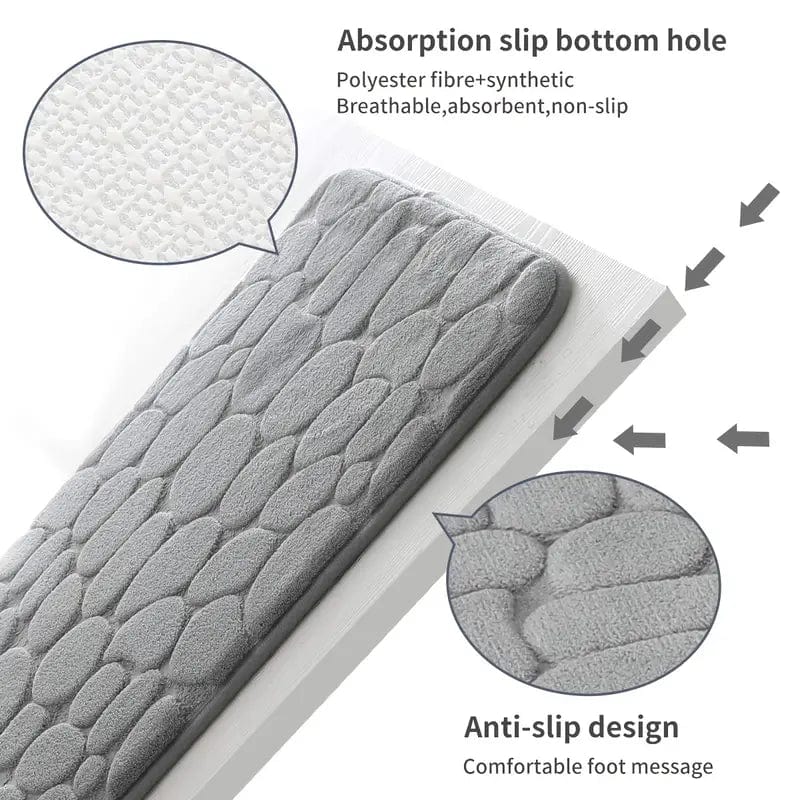 Non-Slip Grey Bath Mat with Stone Pattern - Absorbent, Foot Massage Shower Rug for Bathroom Décor