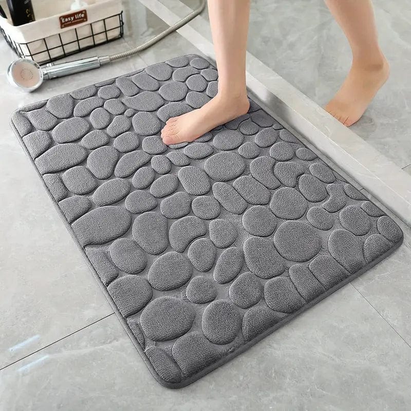 Non-Slip Grey Bath Mat with Stone Pattern - Absorbent, Foot Massage Shower Rug for Bathroom Décor