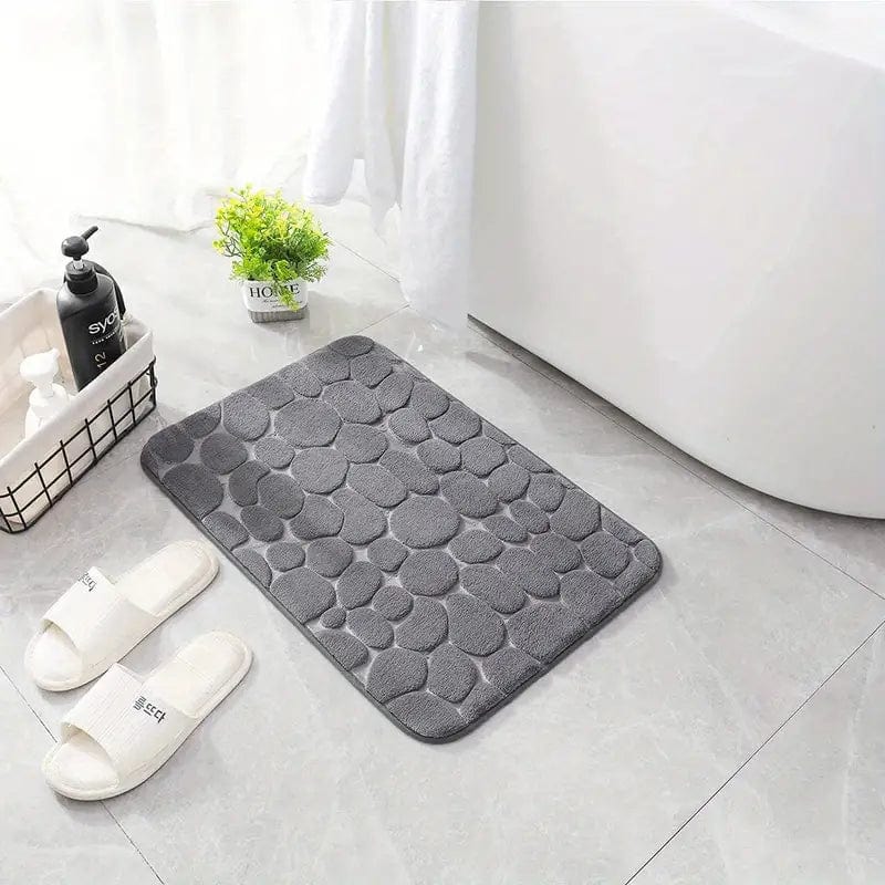 Non-Slip Grey Bath Mat with Stone Pattern - Absorbent, Foot Massage Shower Rug for Bathroom Décor