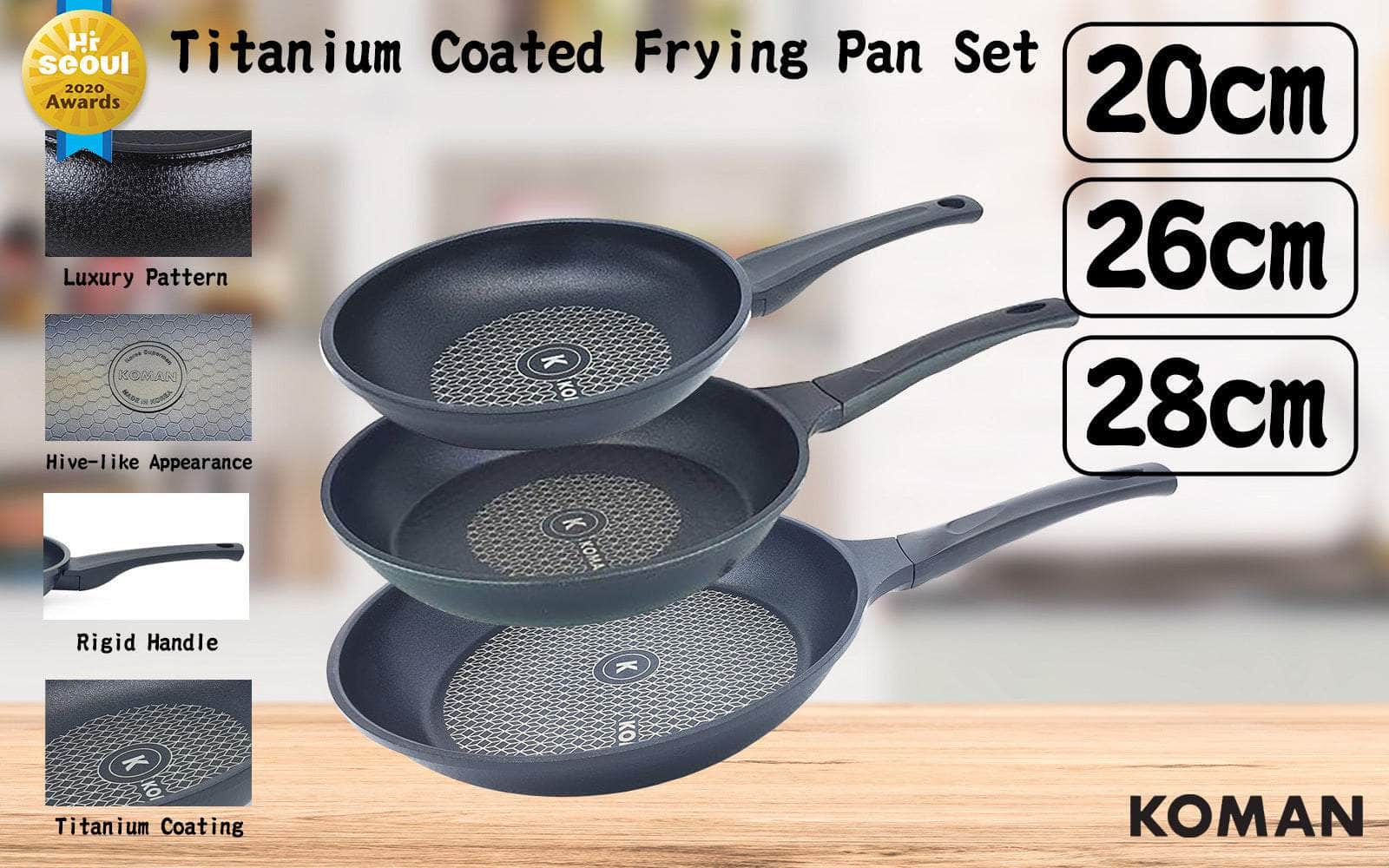 Non-Stick Titanium Coating Frying Pan 20 26 28cm Set