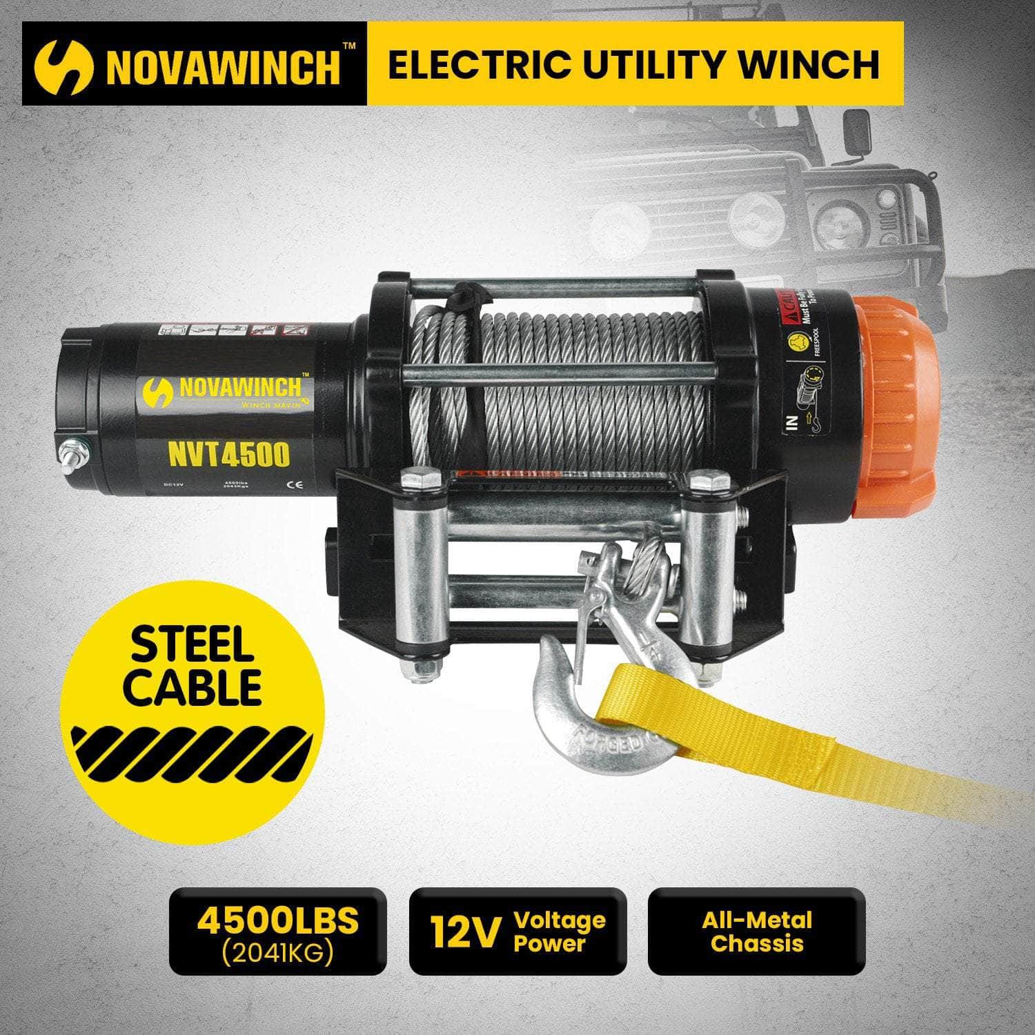 NovaWinch 12V Electric Winch 2041KG 4500LBS - 2041Kg