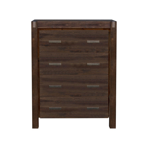 Chocolate Wooden Tallboy With 4 Storage Drawers