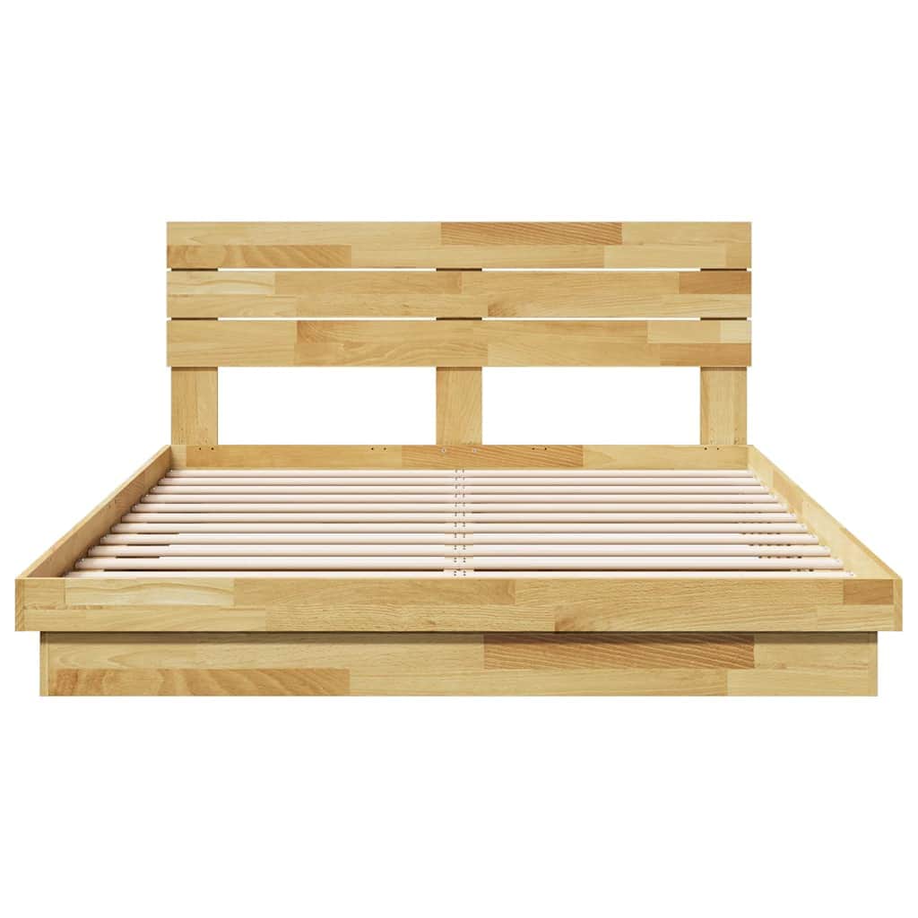 Oak Wood Bed Frame with Headboard Slatted Base Double Size Mattress Support