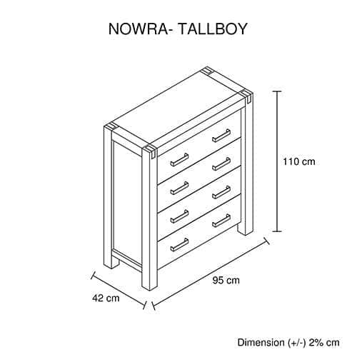 Oak Wooden Tallboy With 4 Storage Drawers
