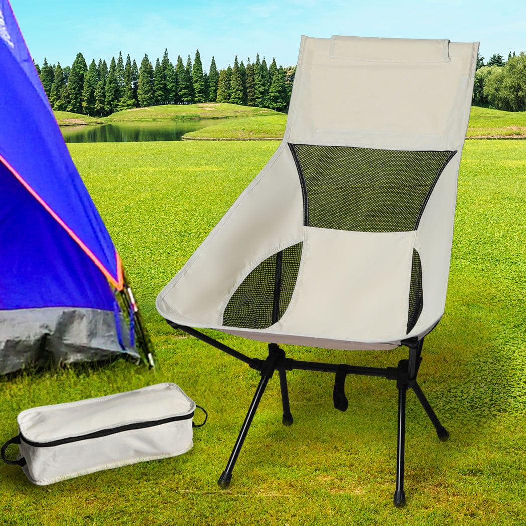 Elegant Camping Chair Folding Outdoor Large Beige  Foldable Function - id2&3