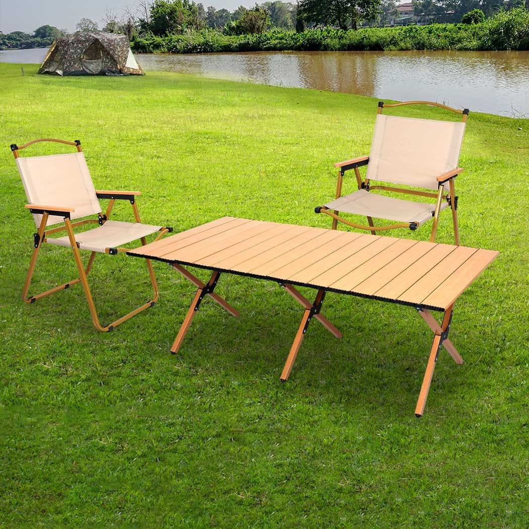 Folding Camping Table and Chairs Set Portable Outdoor Picnic Oak Set, Camping & Hiking