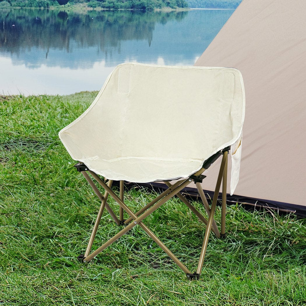 Modern Folding Camping Moon Chair Lightweight Beige  Foldable - id2&3